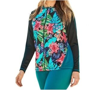 Swimsuits For All Chlorine Resistant Zip Front Long Sleeve Shirt Rash Guard 22